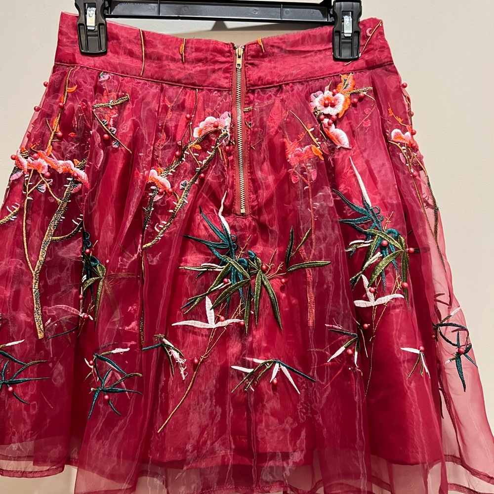 Charming Red Embroidered Kids Skirt